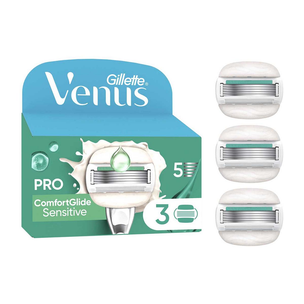 Gillette Venus Razor Blades, Pro Comfortglide Sensitive 5 Blade Women's Blades X3