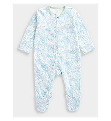 Mothercare Blue Floral Zip-Up Baby Sleepsuit Up to 10 lbs