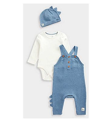 Mothercare My First Knitted Dungarees, Bodysuit and Hat Set Up to 10 lbs