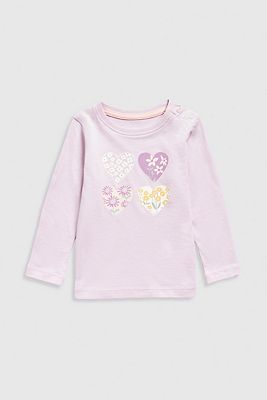 Mothercare Lilac Heart Long-Sleeved T-Shirt 4 - 5 Years