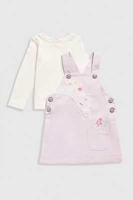 Mothercare Pink Denim Pinny Dress and T-Shirt Set 24 Months