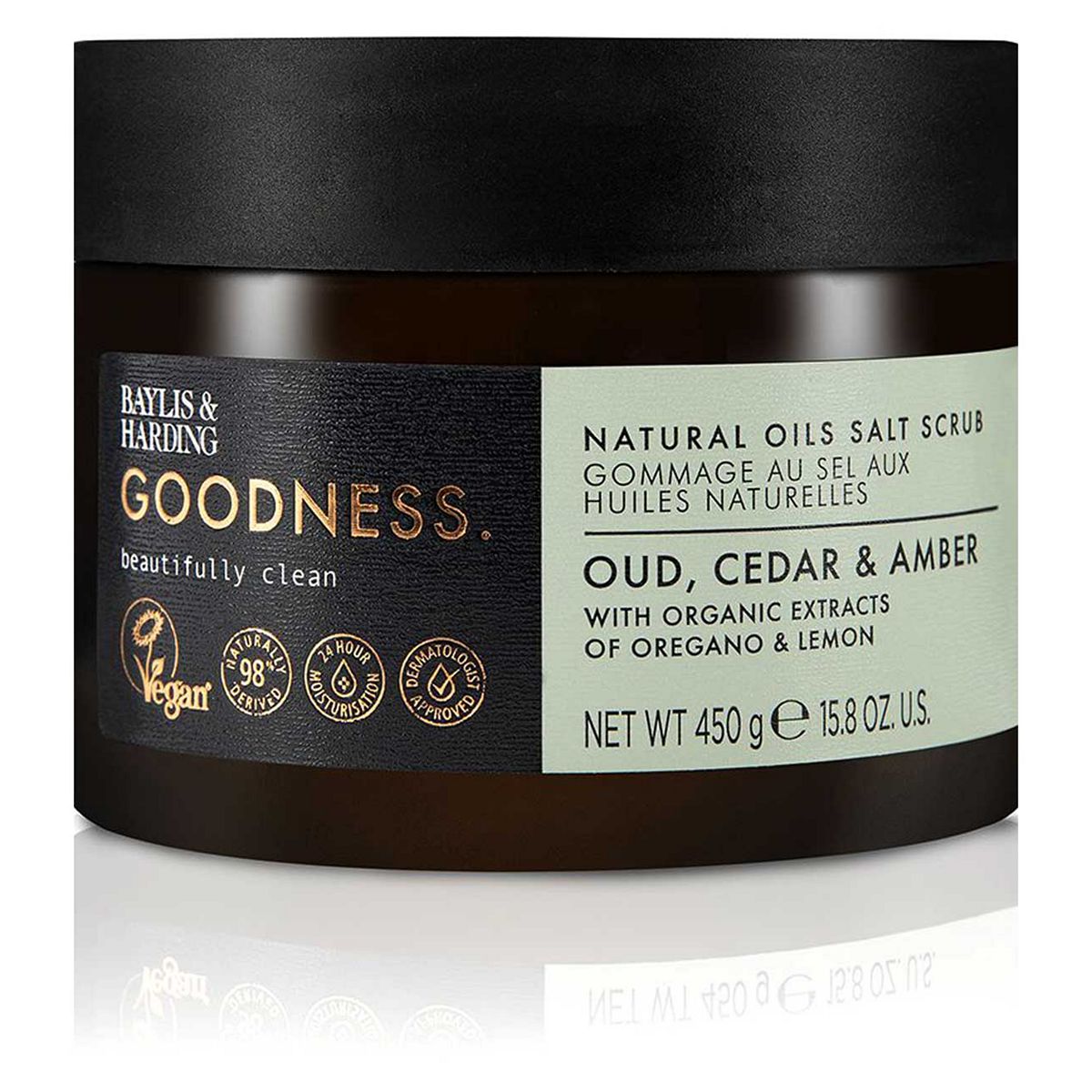 Baylis & Harding Goodness Oud Cedar & Amber Natural Salt Scrub 450g