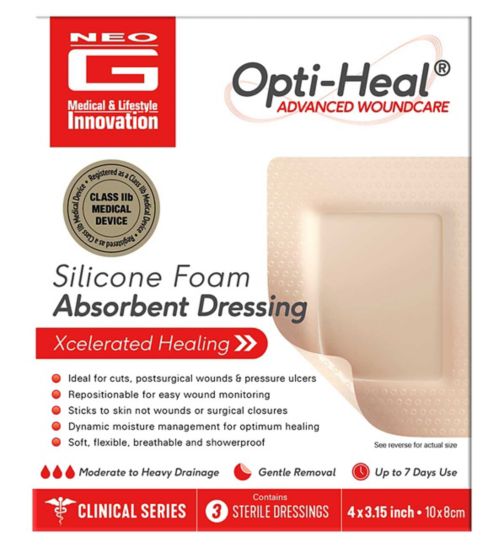 Neo G Opti-Heal Silicone Foam Wound Dressing 10x8cm - 3 Pack