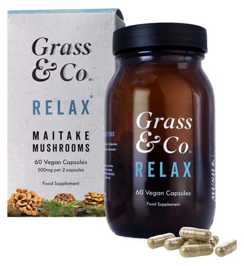 Grass & Co. RELAX Maitake Mushrooms with Ashwagandha + Magnesium, 60 Vegan Capsules