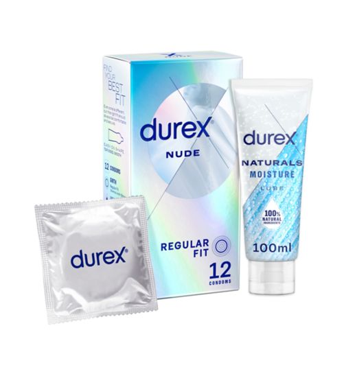 Durex Naturals Moisture Gel 100ml;Durex Naturals Moisture Lube Water Based - 100ml;Durex Nude Condoms Enhanced Sensitivity - Regular Fit -12 pack;Durex Silver Bundle;Durex nude condoms regular fit 12s