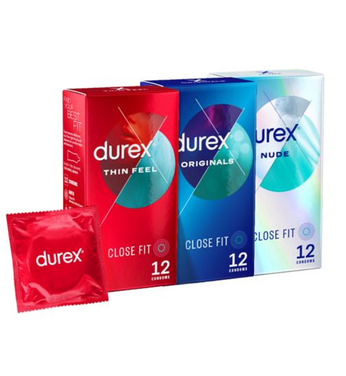 Durex Close Fit Bundle;Durex Nude Close Fit Condoms - 12 Pack;Durex Originals Close Fit Condoms 12 Pack;Durex Originals Condoms With Silicone Lube - Close Fit - 12 pack;Durex Thin Feel Close Fit Condoms 12s;Durex Thin Feel Condoms Enhanced Sensitivity - Close Fit -12 pack;Durex nude condoms close fit 12s