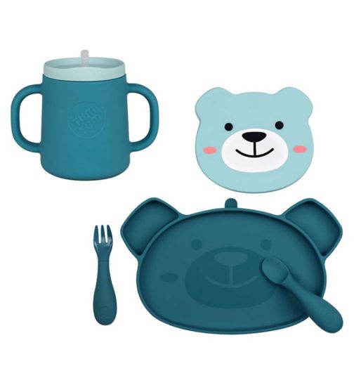 Tum Tum Silicone Weaning Set and Tum Tum Silicone 3 Way Sippy Cup - Boris Bear