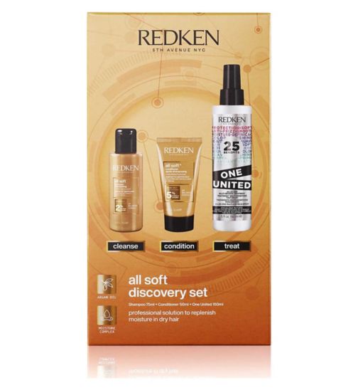 REDKEN All Soft Shampoo 75ml, Conditioner 50ml and One United Hair Treatment 150ml Discovery Set