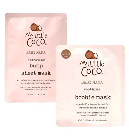 My Little Coco Baby Mama Boobie and Bump Sheet Mask Bundle;My Little Coco Baby Mama Hydrating Bump Sheet Mask 50ml;My Little Coco Baby Mama Soothing Boobie Mask;My Little Coco Baby Mama boobie mask;My Little Coco Baby Mama bump mask 50ml