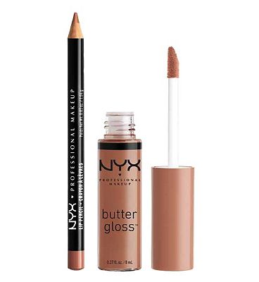 NYX Professional Makeup Buttergloss Madeleine Lip Gloss and Slim Lip Natural Duo