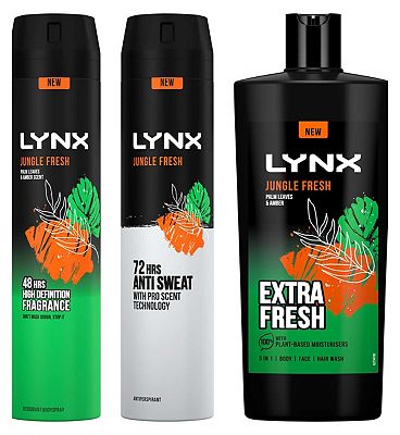 Lynx Jungle Fresh Antiperspirant Deodorant, Bodyspray & Shower Gel Bundle