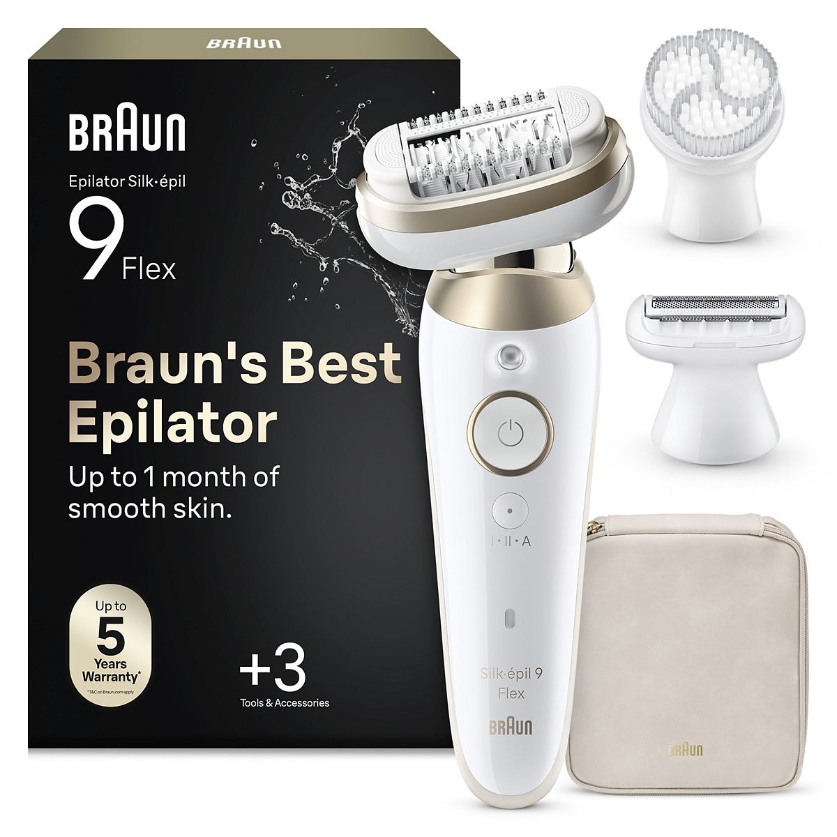 Braun Silk-épil 9 Flex Epilator - 40 Tweezers - Wet & Dry - Pink, White