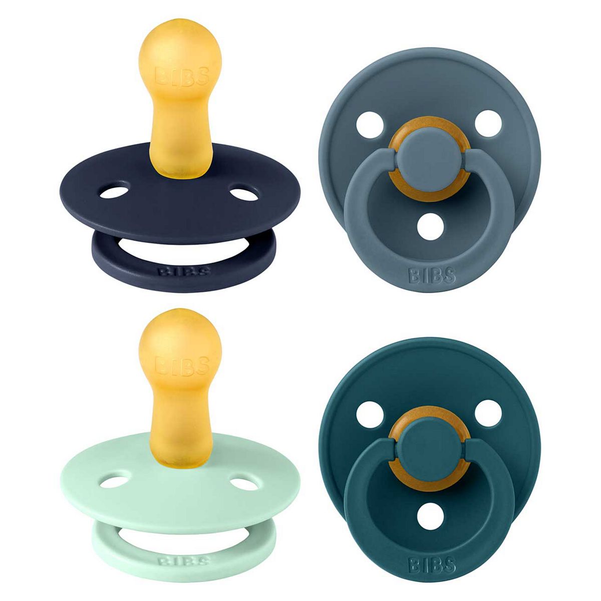 Bibs 4 Pack Soothers - Baby Boy Colours Size 2 Round Nipple