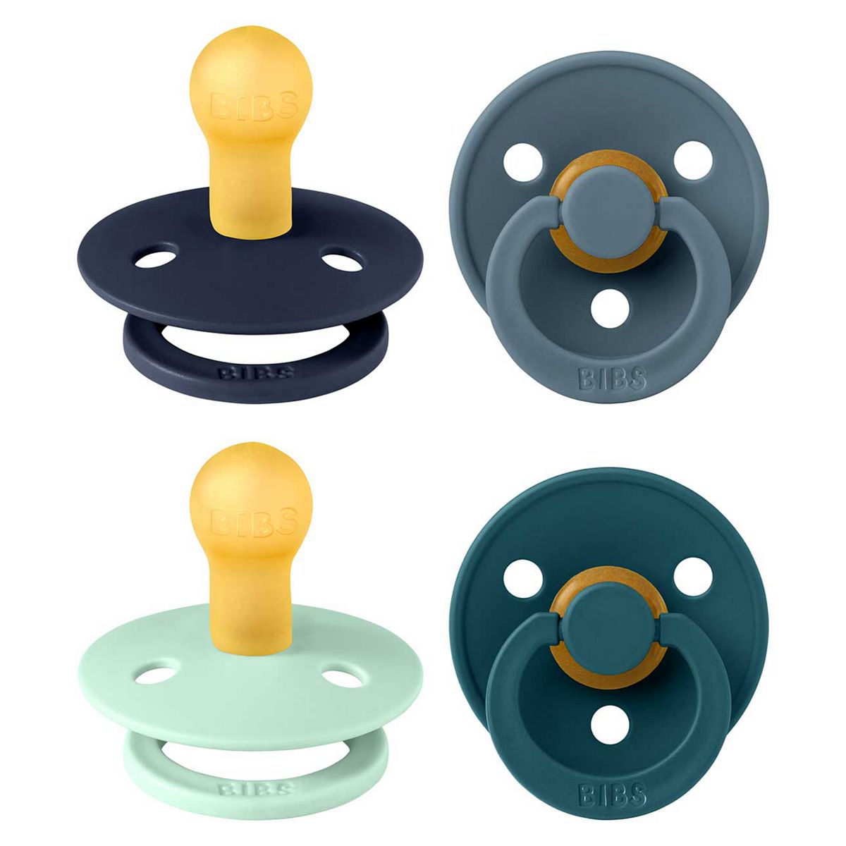 Bibs 4 Pack Colour Soothers - Baby Boy Colours Size 1 Round Nipple