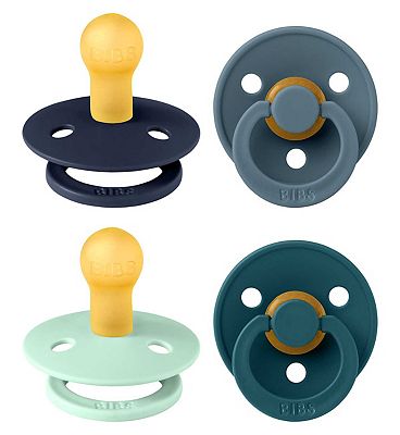 BIBS 4 Pack Colour Soothers - Baby Boy Colours size 1 Round Nipple