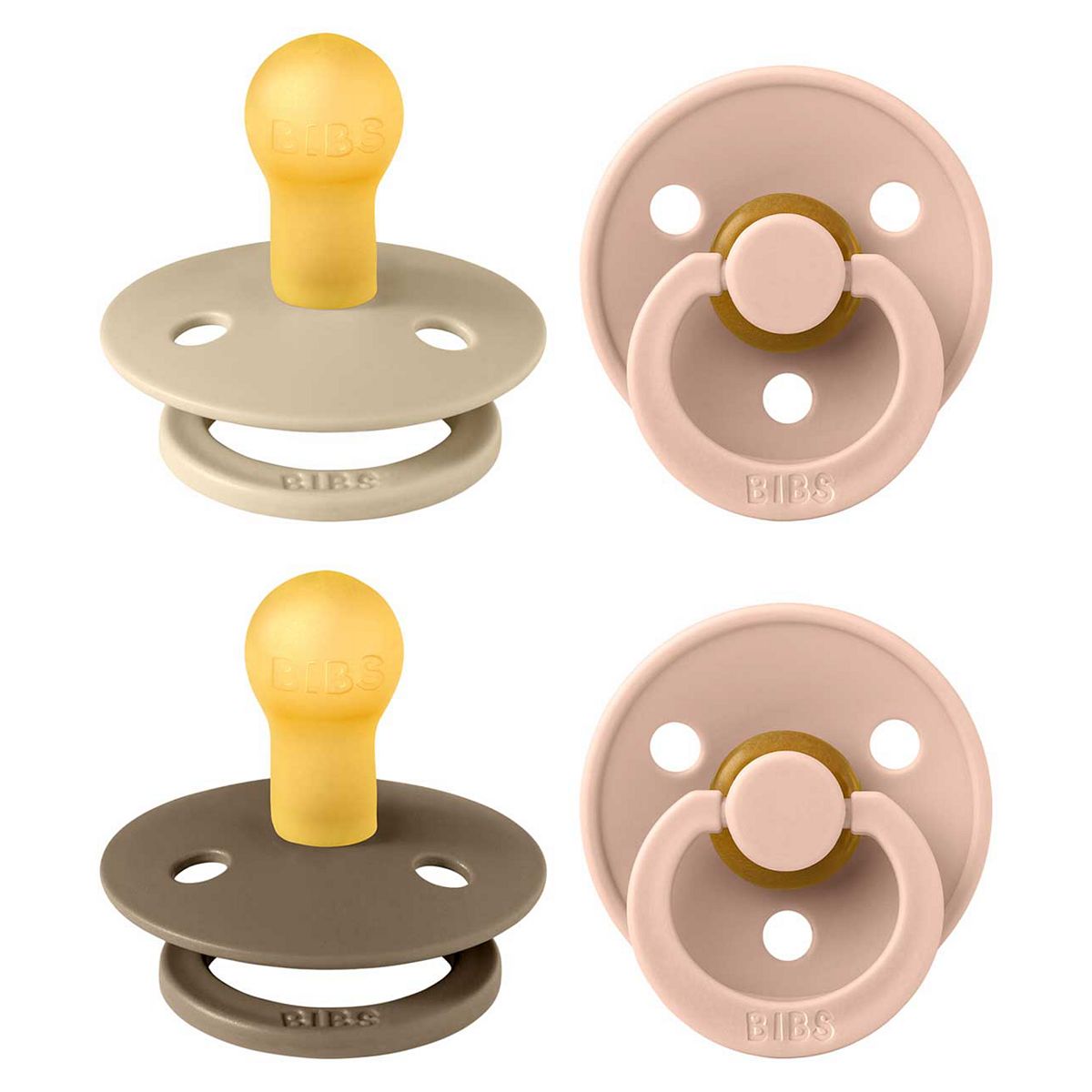 Bibs 4 Pack Colour Soothers - Baby Blush Size 1 Round Nipple