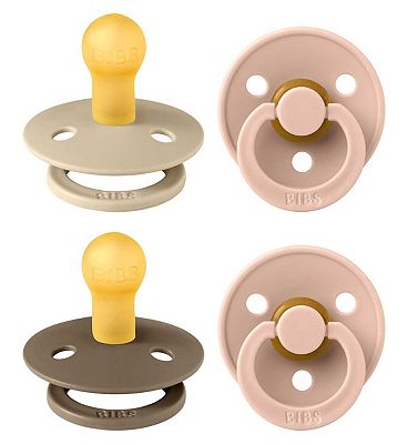BIBS 4 Pack Colour Soothers - Baby Blush size 1 Round Nipple