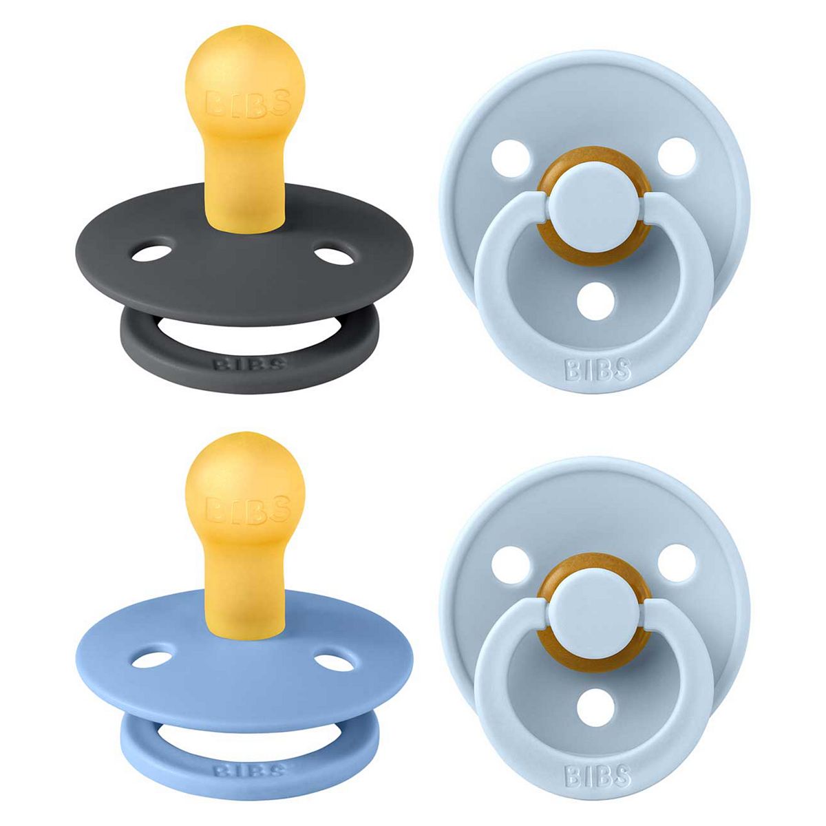 Bibs 4 Pack Soothers - Baby Blue Size 1 Round Nipple
