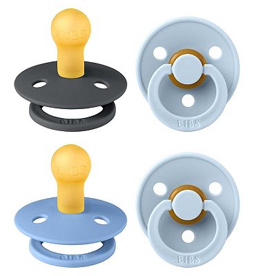 BIBS 4 Pack Soothers - Baby Blue Size 1 Round Nipple