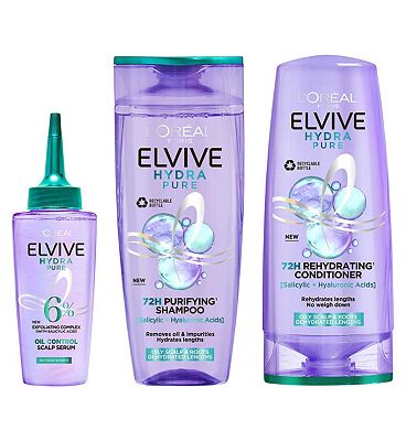 LOral Paris Elvive Hydra Pure Scalp Serum, Shampoo & Conditioner Set for Oily Roots & Dehydrated Len