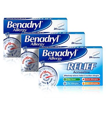 Benadryl Allergy Relief - 24 Capsules - 4 Week Bundle (3 Packs)