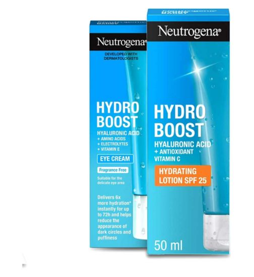 Neutrogena Hydrate and Protect Bundle with SPF and Hyaluronic Acid;Neutrogena Hydro Boost Eye Awakening Cream 15ml;Neutrogena Hydro Boost Hydrating Eye Cream Hyaluronic Acid, Vitamin E, Amino Acids, Electrolytes;Neutrogena Hydro Boost Hydrating Lotion SPF 25 50ml - Hyaluronic Acid & Antioxidant;Neutrogena Hydro Boost city shield hydra