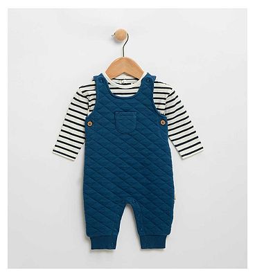 Quilted Jersey Dungaree Set Navy 12 - 18 Months