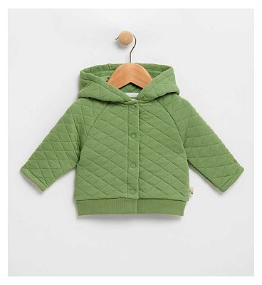 Quilted Jersey Hoody Khaki Green 3 - 6 Months