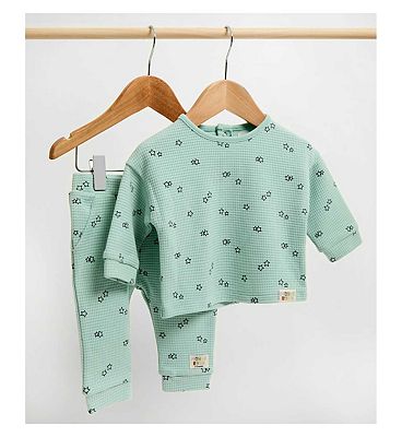 Printed Waffle Set Light Blue 6 - 9 Months