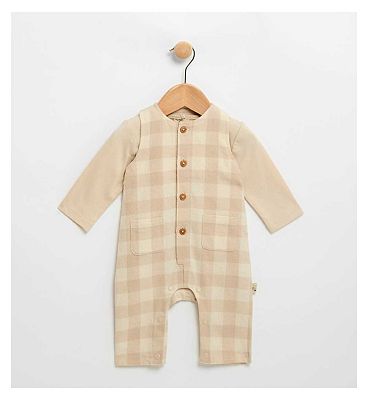 Brushed Check Romper Set Cream 6 - 9 Months