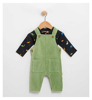 Dungaree & Rib Body Green & Multi 0 - 3 Months