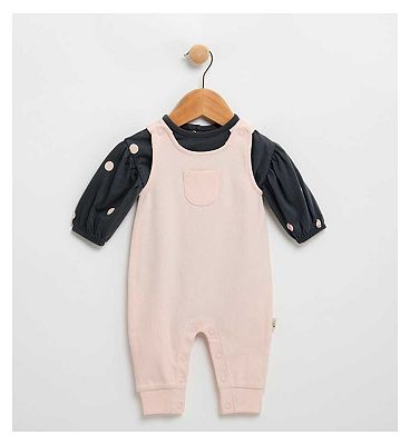 Rib Dungaree Set Pink 9 - 12 Months