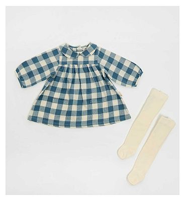 Check Dress Tight Set Navy White 3 - 6 Months