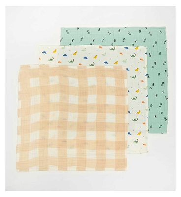 Maybe Baby Dino 3 Pack Muslin Cloth