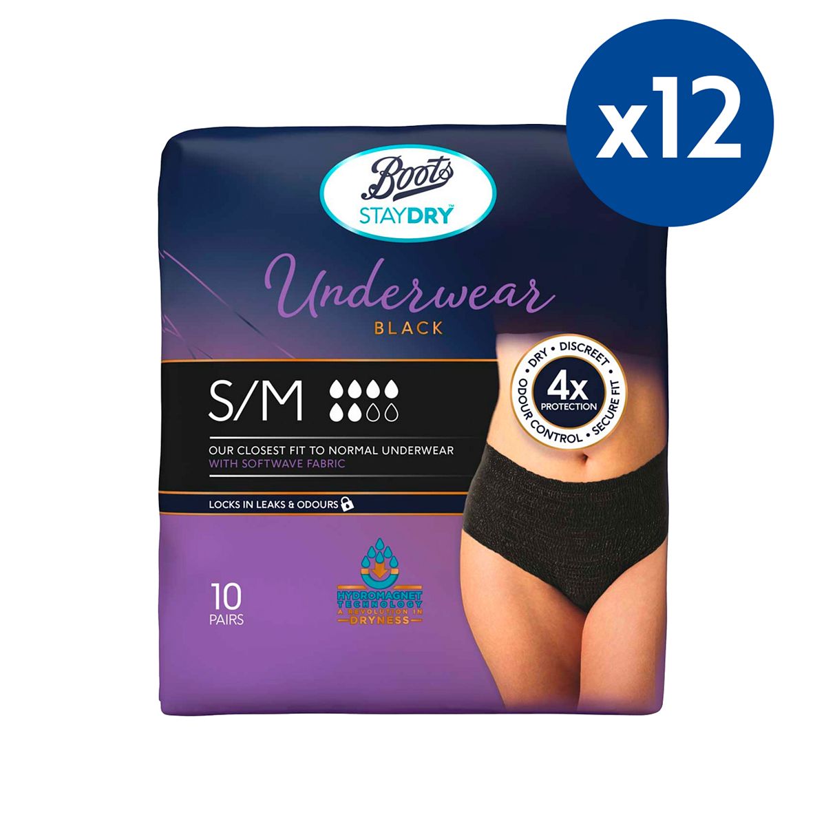 Staydry Boots Underwear Pants Large Black - 10 X 12 Packs Bundle