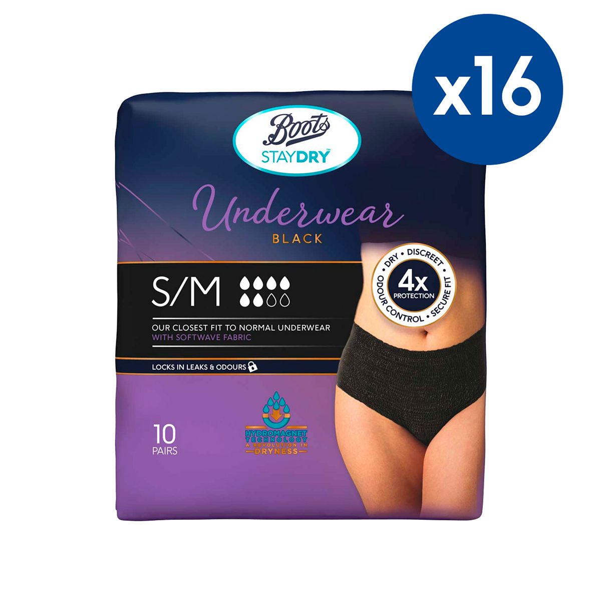 Staydry Boots Underwear Pants Large Black - 10 X 16 Packs Bundle