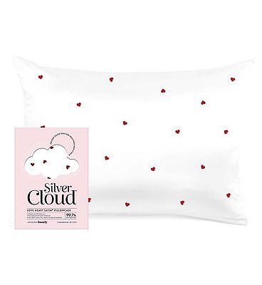 Silver Cloud Heart Print Satin Pillowcase Infused with Silver Ions