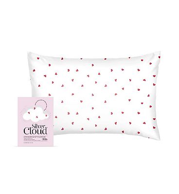 Click to view product details and reviews for Silver Cloud Heart Print Satin Pillowcase Infused With Silver Ions.