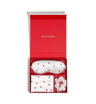 Silver Cloud Heart Print Satin Gift Set