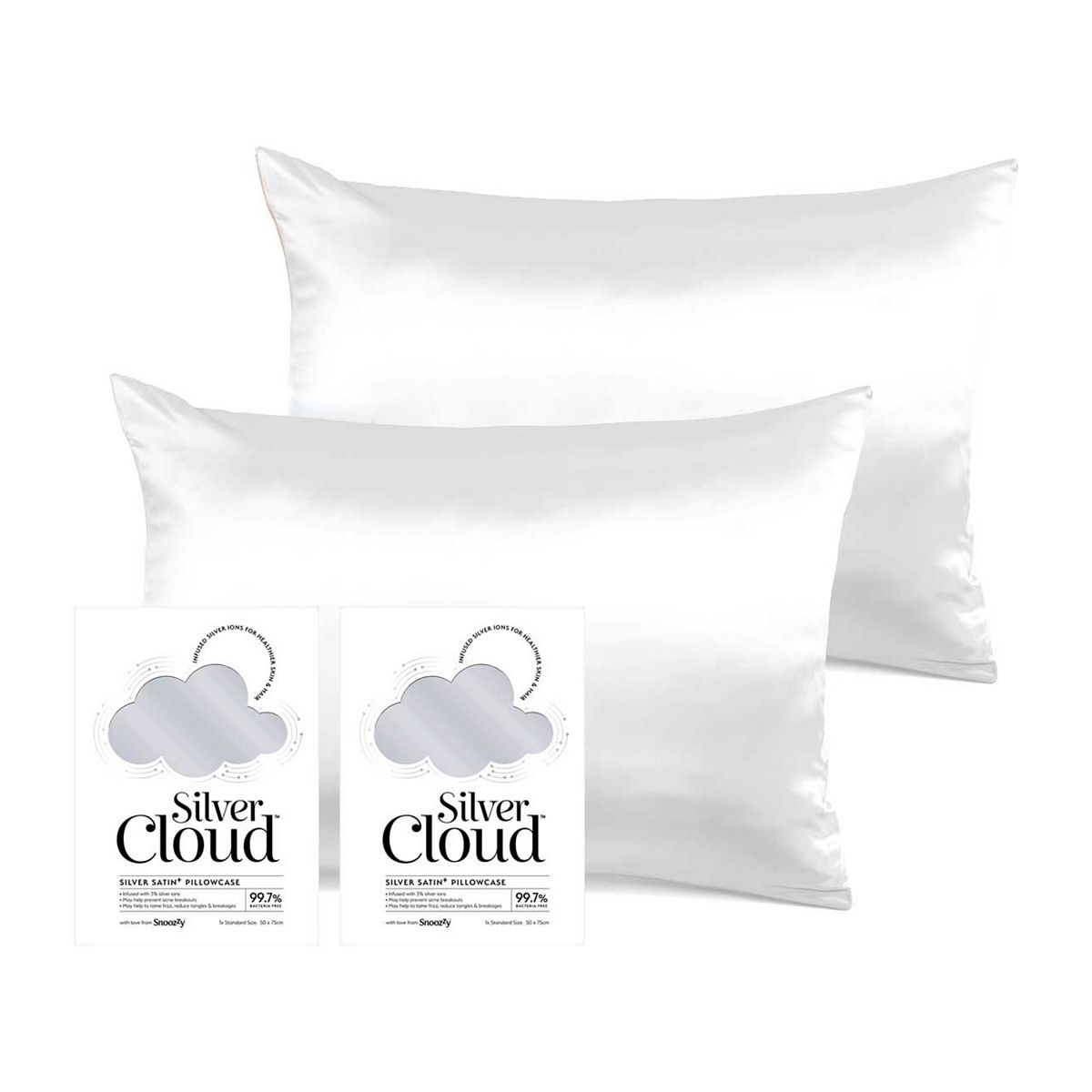 Silver Cloud Silver Satin Pillowcase Twinpack