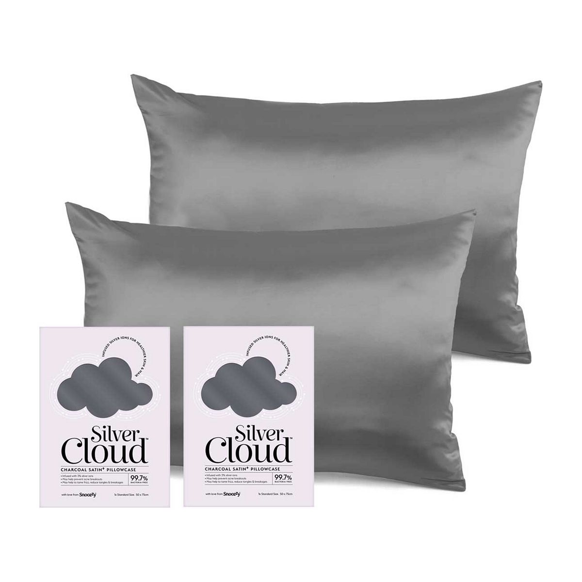 Silver Cloud Charcoal Satin Pillowcase Twinpack