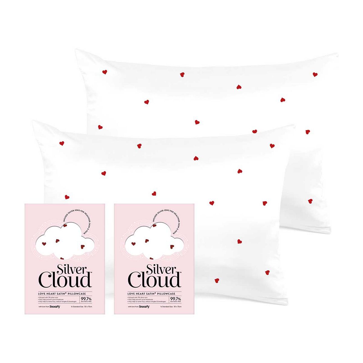 Silver Cloud Heart Print Satin Pillowcase Twinpack