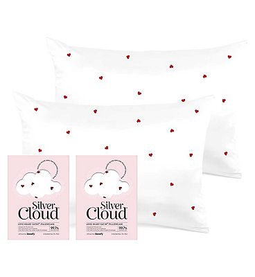 Silver Cloud Heart Print Satin Pillowcase Twinpack