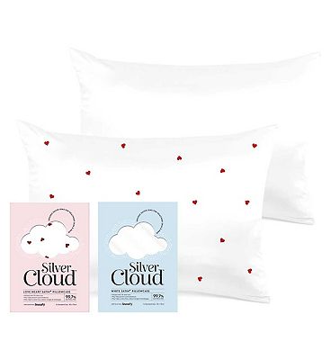 Silver Cloud Heart Print & White Satin Pillowcase Set