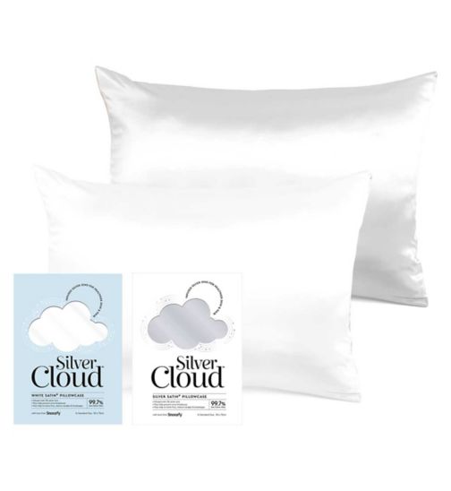 Silver Cloud White & Silver Satin Pillowcase Set