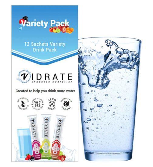 ViDrate Natural Hydration, Variety Pack, Mixed Flavours 12 x 3g Sugar-Free Sachets.