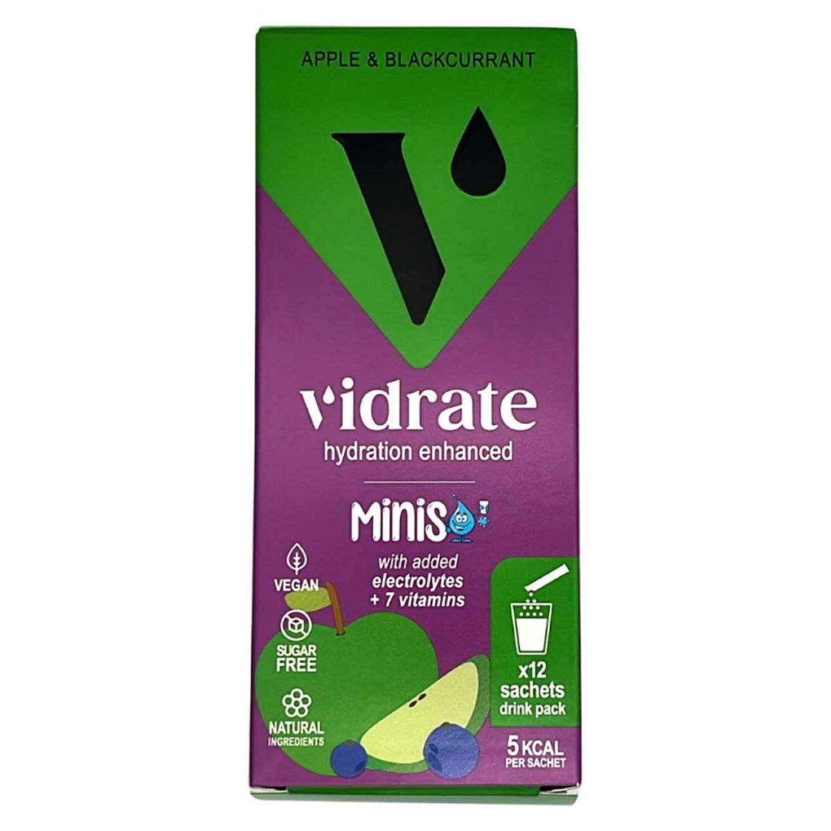 Vidrate Natural Electrolyte Hydration, Minis, Apple & Blackcurrant Flavour 12 X 3G Sugar-Free Sachets