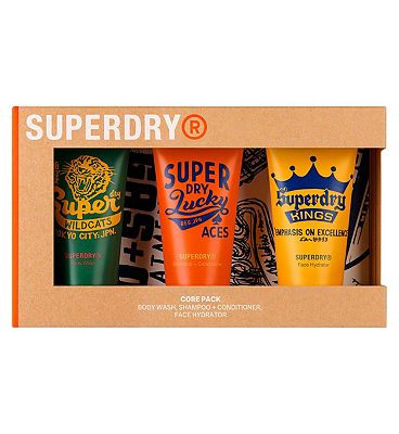 Superdry Core Pack Body wash, Shampoo + Conditioner, Face Hydrator