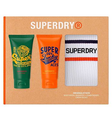 Superdry Originals Pack Body Wash, Shampoo + Condtioner, Crew Socks