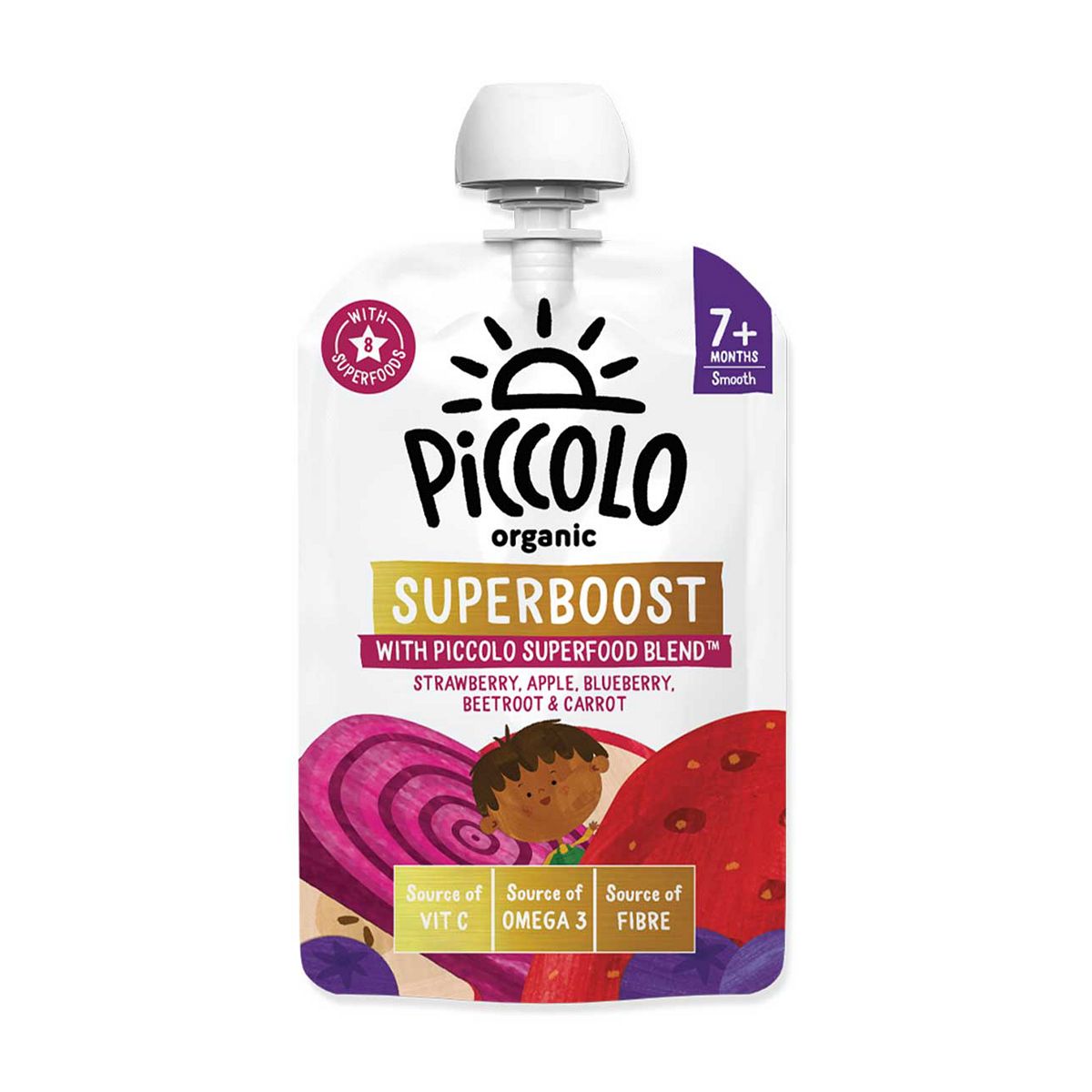 Piccolo Organic Superboost Strawberry, Apple Blueberry Beetroot Carrot 100G